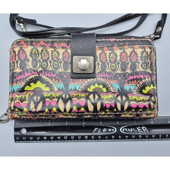 Sakroots Crossbody Zip Wallet Purse Coated Canvas Peace Sign Colorful Design - Picture 11 of 12